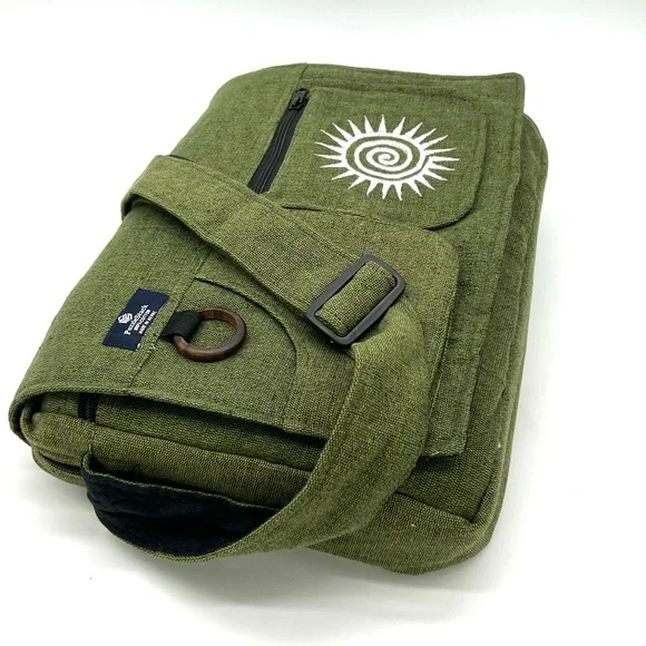 Multi pocket Cotton Embroidered Laptop Messenger Bag - Picture 4 of 15